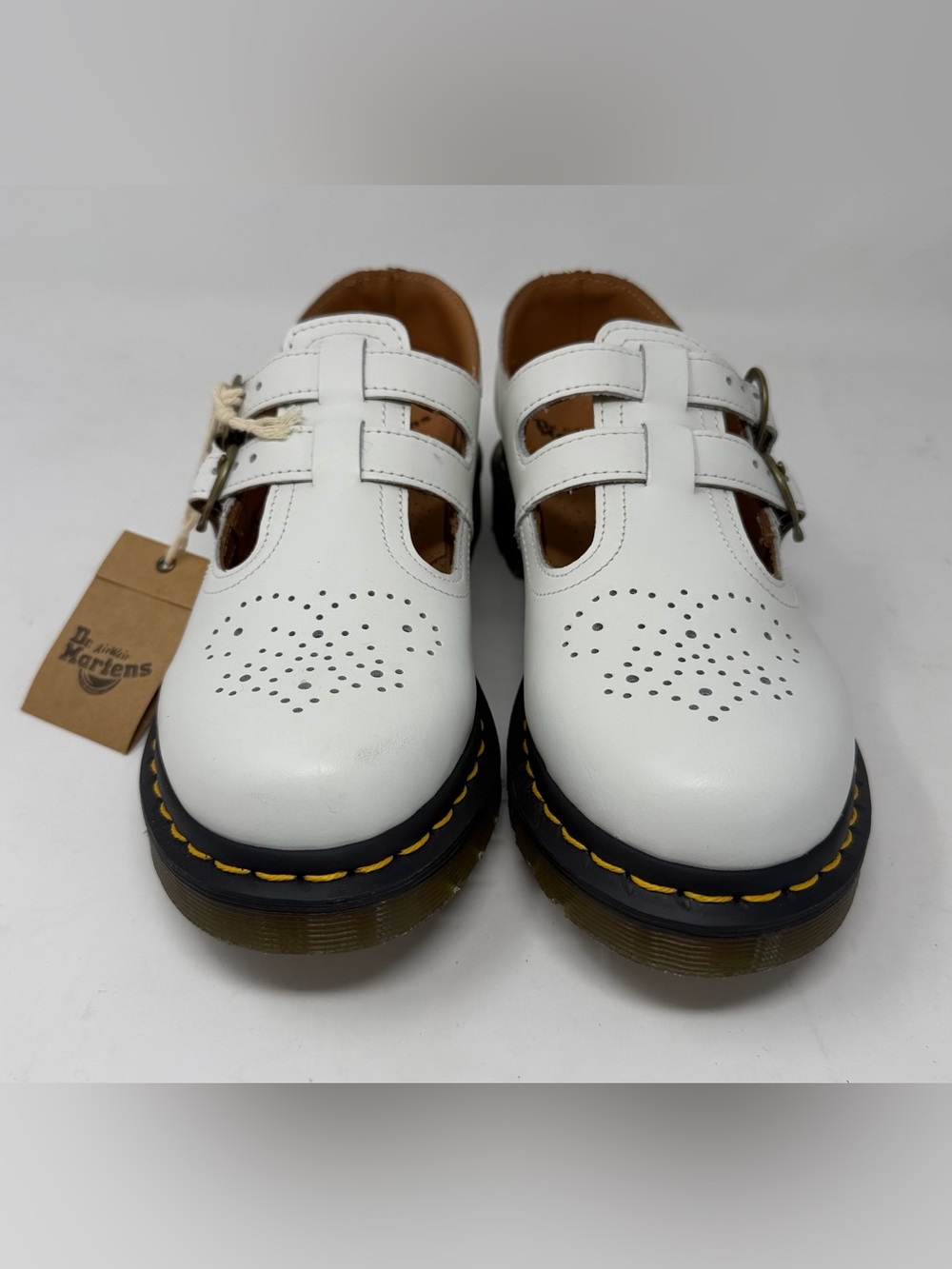 Dr Martens 8065 Mary Jane Shoes Women 7 White Leather Double Buckle NWT